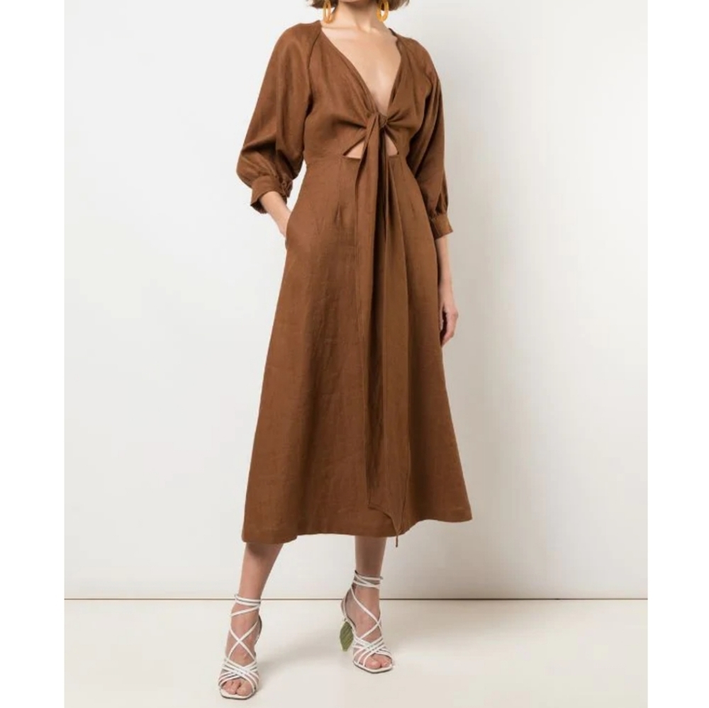 Nicholas Asilah Tie-Front Midi Linen Dress sz 4 NWT - Picture 3 of 14